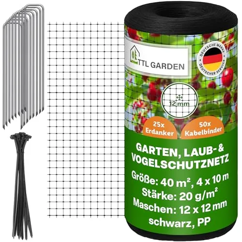 TTL GARDEN 4x10m Vogelschutznetz Laubnetz 20g/m² schwarz von TTL GARDEN