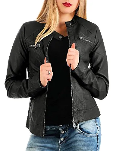 ONLY Damen Biker Kunstleder Jacke ONLBANDIT - Stylische Funktionsjacke aus PU-beschichtetem Kunstleder, ideal für den Übergang und perfekt kombinierbar mit verschiedenen Outfits.