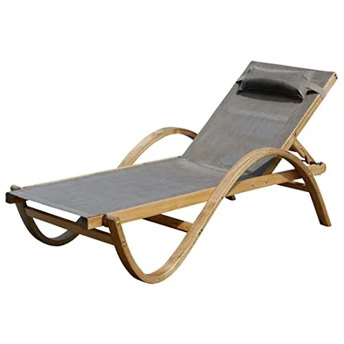 ALEOS. Sonnenliege Gartenliege Holzliege Paraiso aus Holz Lärche mit Kopfpolster Bronze braun