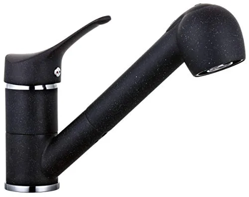 Niederdruck Spültischarmatur mit ausziehbarer Brause - Küchenarmatur in edlem Granit schwarz, ideal für flexible Nutzung dank herausziehbarer Brause.