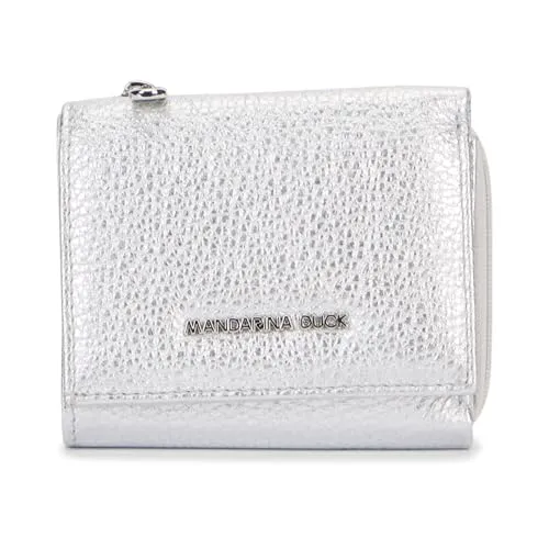 Mandarina Duck Damen Mellow Metal Wallet - Damen-Geldbörse aus italienischem Leder im Metall-Look, mit Druckknopf, Kartenfächern und praktischem Münzfach mit Reißverschluss.
