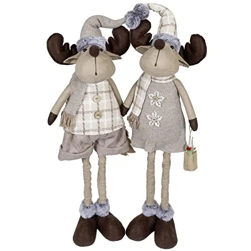 Christmas Paradise Weihnachts-Elch 40cm ausziehbar im 2er Set - Handgefertigter weihnachtlicher Zierschmuck mit ausziehbaren Beinen, ideal für stimmungsvolle Dekoration in jedem Raum.