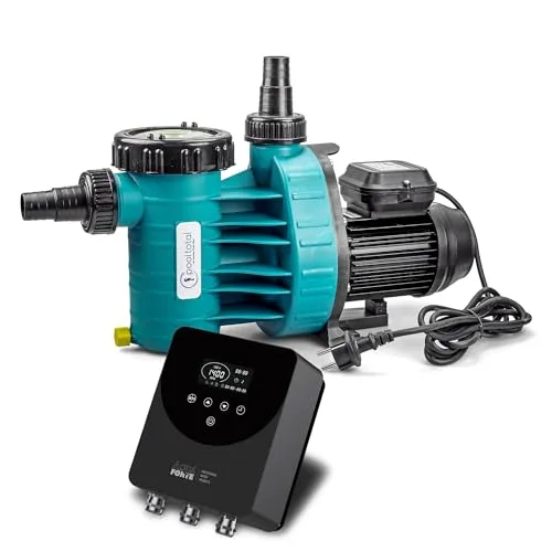 Aqua Plus 6 POOL Total Edition - 6 m³/h Filterpumpe mit Vario+ II Frequenzumrichter - Poolpumpen mit 6 m³/h Leistung, selbstansaugend und salzwasserbeständig, inklusive Touchscreen und Zeitschaltuhr für optimierte Energieeffizienz.