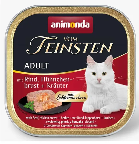 Vom Feinsten Katzen-Nassfutter Adult Rind und Hühnchenbrust - 100 g, feine Pastete mit ausgewählten Zutaten für anspruchsvolle Katzen