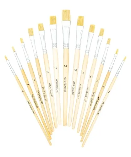 K3T Naturborstenpinsel-Set 13-teilig (Größen 2, 4, 6, 8, 10, 12 und 14), Schaft naturbelassen, Art.Nr. 49014