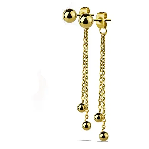 Bungsa Ohrstecker mit Ketten und Kugeln für Damen aus 316L Edelstahl (gold)