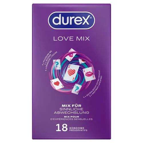 Durex Love Mix 18er Kondommix - Vielfältiger Kondommix für unvergessliche Momente, mit verschiedenen Texturen und Aromen für ein besonderes Erlebnis in der Körperpflege.