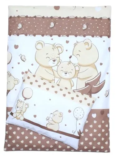 Kinderwagenset Baby Bettwäsche für Kinderwagen Bezüge Decke Kissen 2-4 tlg (Braun, 2 tlg)