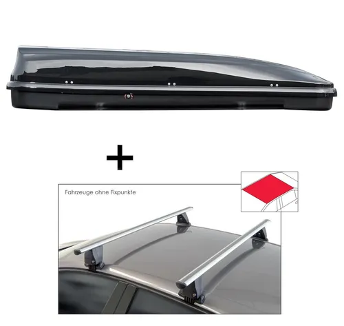 Dachbox VDPFL460 460 Liter schwarz glänzend + Dachträger VDP Delta kompatibel mit für Mazda MX-30 (5 Türer) ab 2020