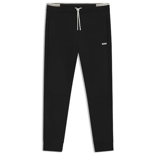 BOSS 50543070 Zone Hose schwarz (L) - Herren-Stoffhosen aus Baumwolle mit Stretch, ideal für Multisport und lässige Outfits. Sportliche Streifen und eingearbeitetes Logo sorgen für einen modernen Look.