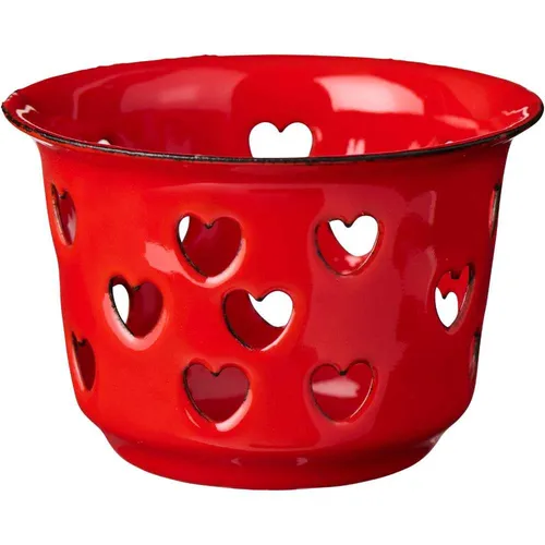 IB Laursen Teelicht Halter EMAILLE ROT mit HERZEN von Ib Laursens
