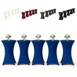 EXKLUSIV HEIMTEXTIL Stehtischhusse für Bistrotisch mit 4 Fußlaschen elastisch Stretch Ø 80-85x110-120 cm Royalblau (5 Stück)