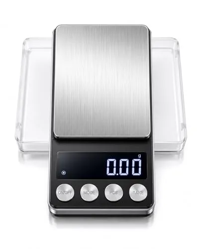 Qivee Digitale Präzisionswaage, 0,01-200g Messbereich, LCD-Display mit Beleuchtung, 142x74 mm Wiegefläche, Edelstahl