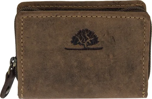 Greenburry Vintage Leder Minibörse 1683 - Braune Münzbörse mit Reißverschluss, kompakt und praktisch für jede Hosentasche