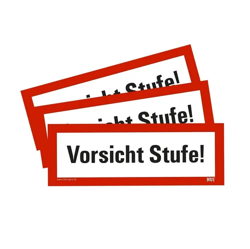 3x Aufkleber Warnung „Vorsicht Stufe!“ Schild Folie ähnl. DIN 4066 | 21x7,4cm