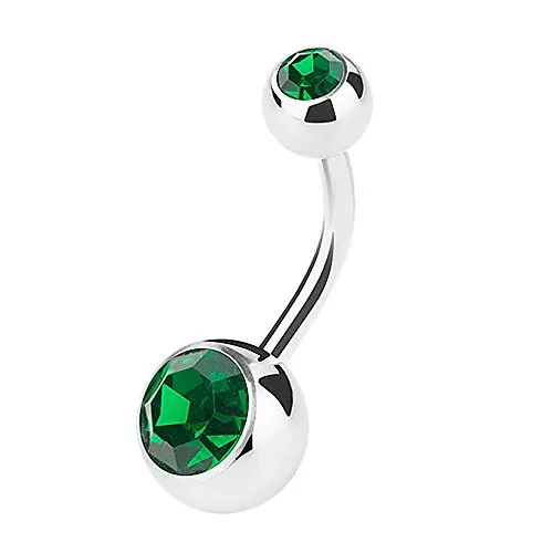 Piercingfaktor Bauchnabelpiercing Banane Piercing Bauch Stecker Gebogen mit Doppel Multi Kristall Kugel 1,6mm x 11mm x 5mm Emerald