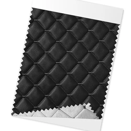 OMAC Geprägte Schwarz Kunstleder Auto Polsterung Leder Patches | Interieur Zubehör mit Diamant-Stich utostoff Gesteppt Autopolsterstoff Sitzpolster Bezugstoff 140cm x 100cm (Schwarz Diamant-Stich)