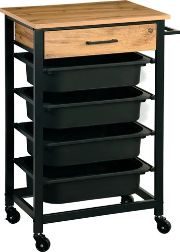 KESPER Küchenwagen mit 4 Kunststoffbehältern in schwarz von Kesper