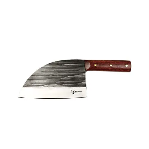 Valhal Outdoor Hackmesser - Edelstahl/Holz - 18cm Klinge - Grillhandschuhe für sicheres Arbeiten, ideal für BBQ und Outdoor-Aktivitäten mit robustem Edelstahl und ergonomischem Holzgriff.