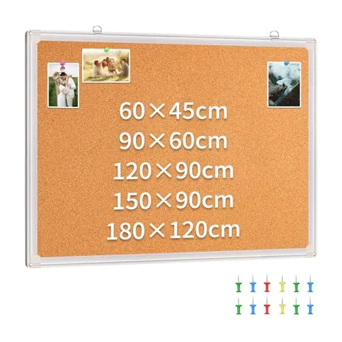 maxtek Pinnwand Kork 60 x 45 cm, Korkwand mit Aluminiumrahmen, Cork Board inklusive 12 Reißzwecken, Korktafel aus Selbstheilendem Natürlichen Kork und Einfach zu Montieren für Haus Büro Schule