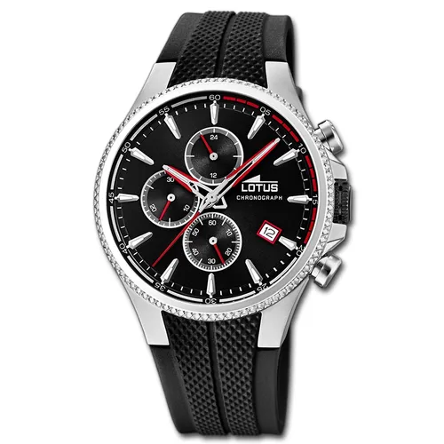 Lotus Herren Armbanduhr Chronograph 18621/2 - Armbanduhren für Herren mit 42mm Edelstahl-Gehäuse, schwarzem Kautschukarmband und leuchtenden Zeigern – ideal für stilvolle Auftritte.