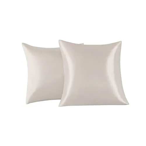 Satin Kissenbezug 65 x 65 cm 2 Stück- 100% Satin, Superweicher Kopfkissenbezug, Kissenhülle Beige