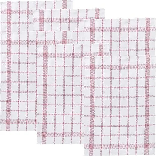 Erwin Müller Geschirrtuch weiß-rot Größe 50x70 cm, Küchentuch Halbleinen karo 6er-Pack - fusselfrei, strapazierfähig, saugstark, mit Schlaufe zum Aufhängen