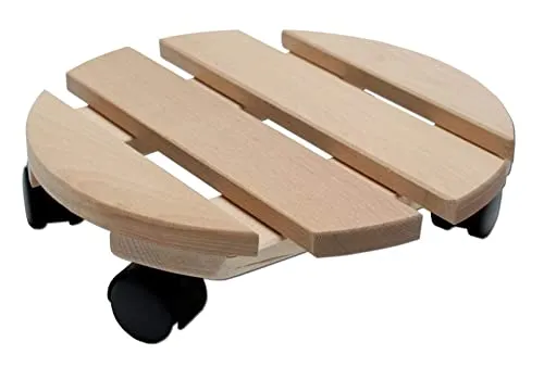 Spetebo Holz Pflanzenroller Buche massiv - Ø 30 cm - Blumen Rolluntersetzer rund - Rollbrett Rolluntersetzer Pflanzen Blumen Untersetzer zum Rollen