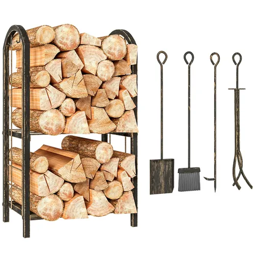 Outsunny Kaminholzregal Dunkelbraun, Metall