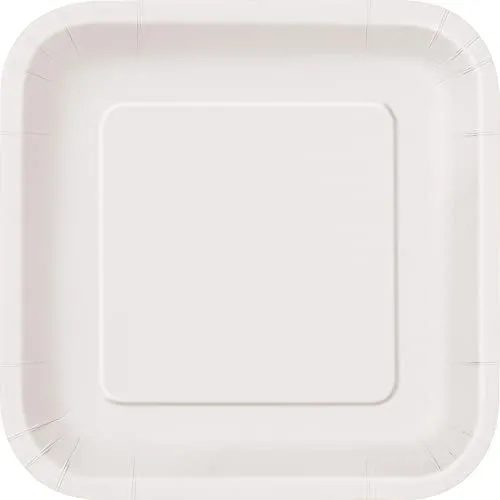 Unique Quadratische Umweltfreundliche Pappteller - 23 cm - Weiß Farbe - Packung mit 14 Stück