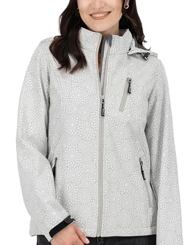 DEPROC ACTIVE Damen Softshelljacke SHELBY PEAK DC, Gr. 40/42, Weiß - Funktionsjacken, leichte Softshelljacke mit All-Over-Print, extrem wasserabweisend und atmungsaktiv – ideal für aktive Reisen und Outdoor-Aktivitäten.