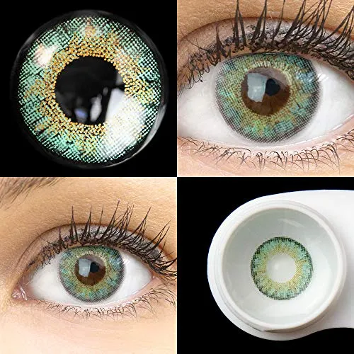 GLAMLENS Flora Türkis blau + Behälter | Sehr stark deckende natürliche blaue Kontaktlinsen farbig | farbige Monatslinsen aus Silikon Hydrogel | 1 Paar (2 Stück) | DIA 14,50 | Ohne Stärke