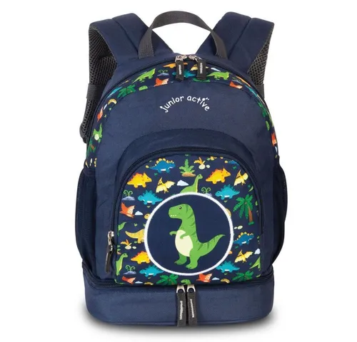 Fabrizio Junior Active Kinderrucksack Dino - Schulranzen mit 8 Litern Volumen, ergonomisch für optimalen Tragekomfort, inklusive separatem Bodenfach für Schuhe und praktischem Design für Kinder.