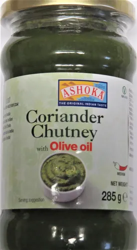   Koriander Chutney mit Olivenöl 285g, Ashoka 1kg=14,-€ von Ashoka