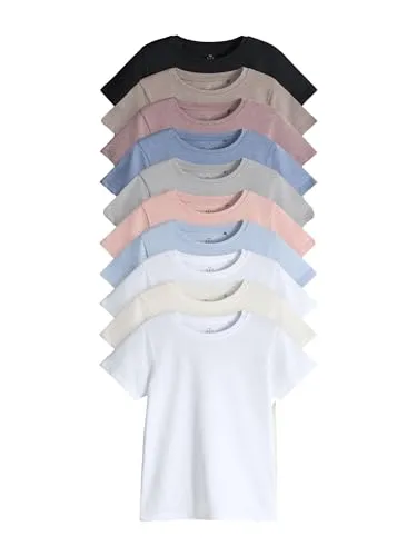 THE SET Mädchen t Regular Fit Kurzarm-T-Shirts aus Baumwollgemisch, 10er-Pack Black/Brown/Grey/Pink/Cream/White 110