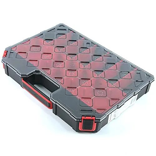 Sortierbox Sortimentskasten Kleinteilemagazin mit Trennwänden Ergonomischer Griff Kunststoff Durchsichtiger Deckel 390 x 284 x 60 mm