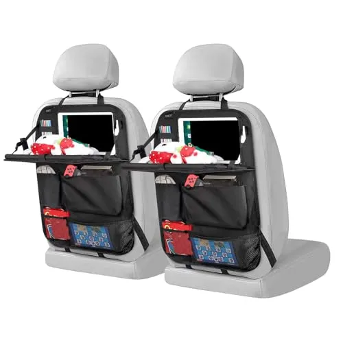 Eckerdromk 2Pcs Auto Organizer Kinder, Rückenlehnenschutz Auto Kinder, Rückenlehnenschutz mit Faltbarer Tischablage, Autositz Organizer, Autoorganizer Autorücksitzorganizer, Tisch für Autokinde