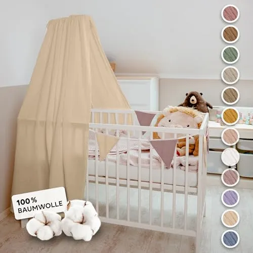 lilimaus Betthimmel Babybett in 12 Farben [inkl. Himmelstange] - Himmel Babybett aus 100% Baumwolle Musselin - Betthimmel Mädchen & Jungen - Himmelbett Vorhänge mit Stange - Kinder Babyzimmer Deko