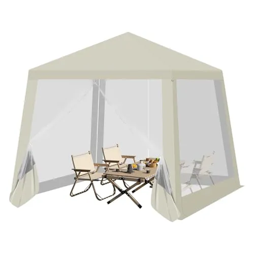 WOLTU Pavillon 3x3 m, Gartenpavillon mit Seitenwänden Moskitonetz, Gartenlaube Metall, Partyzelt, einfacher Aufbau ohne Werkzeug, für Garten Terrasse Hof,Beige