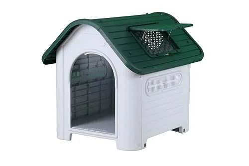 Hundehütte für Hunde für den Innen- und Außenbereich mit aufklappbarem Fenster (M)