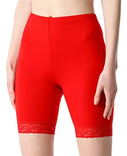 Bellivalini Damen Kurze Leggings aus Viskose mit Spitze BLV50-216 (Rot, S)