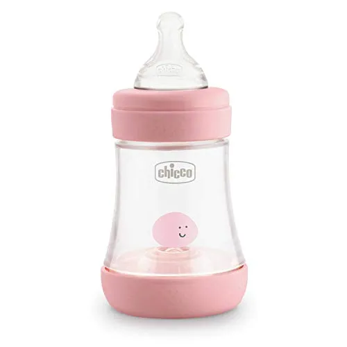 Chicco Perfect 5 Antikolische Flaschen mit Sauger aus Silikon, langsam, für 0+ Monate, Biofunktional, mit Intuiflow-System, Rosa, 150 ml