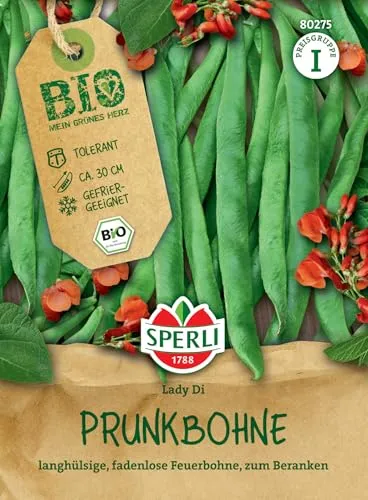 Sperli BIO Prunkbohnensamen 80275 - Bio - tolerante Sorte - langhülsig - fadenlos - ca. 30 cm - gefriergeeignet - Samen Gemüse, Saatgut, Gemüse Pflanzen