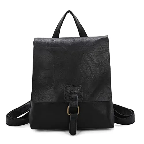 OBC Damen Rucksack Tasche – Vintage Umhängetasche in Schwarz - Praktische Rucksackhandtasche in eleganter Lederoptik, ideal für Alltag und Freizeit. Kompakt, vielseitig und ein echter Blickfang – perfekt für Stadtbummel oder Reisen.