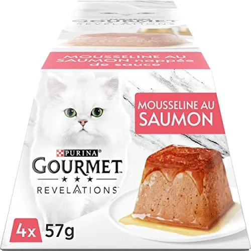 GOURMET Empfehlungen, Musselin mit Lachs, mit Sauce, Mahlzeitenportionen für ausgewachsene Katzen, 4 x 57 g