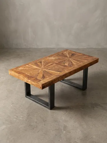 Moderner Couchtisch aus Mango Massivholz im Industrial Design 105x40x55 cm