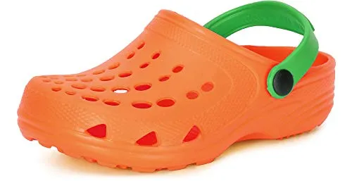 Ladeheid Kinder Mädchen Jungen Eva Clogs Gartenclogs Gartenschuhe LA-CA-06 (Orange/Grün, 30/31 EU)