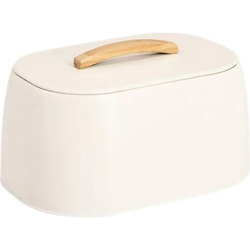 Zeller Brotkasten aus Metall und Gummibaum, cremefarben von Zeller Present