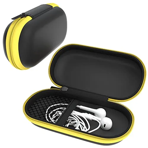EAZY CASE Universal Tasche für In-Ear Kopfhörer mit Netzfach - Hardcase Aufbewahrungsbox, Schutztasche mit umlaufenden Reißverschluss, extra klein, oval, Gelb