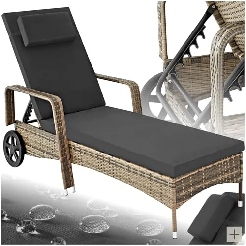 Produktbild tectake Poly Rattan Gartenliege mit Rollen